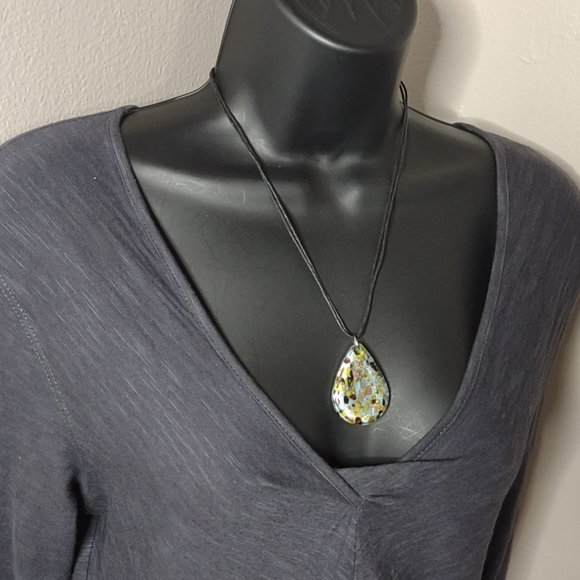 Set Of 3 Colorful Glass Teardrop Shaped Pendant Necklaces 20 Inches Long - Picture 14 of 15